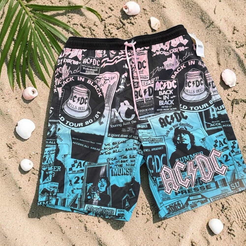 AC/DC Men's Swim Trunks Board Shorts Lined Pocket-Size Small-NWT